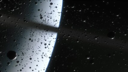 Wall Mural - Cinematic animation of Saturn's rings made of rocks, dust and ice. Planet Saturn is a huge planet of the solar system with beautiful rings. Asteroid field near the planet