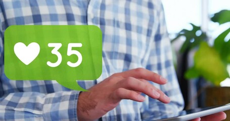 Poster - Animation of number of social media reactions over caucasian man using tablet
