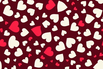 Poster - Simple hearts seamless pattern. Valentines day background. Flat design endless chaotic texture made of tiny heart silhouettes. Shades of red. Read hearts at black background