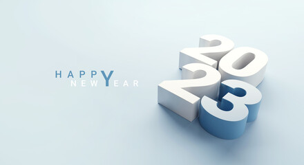 Happy New Year 2023 with 3d numbers on blue background, posters, card, banner, 3d render