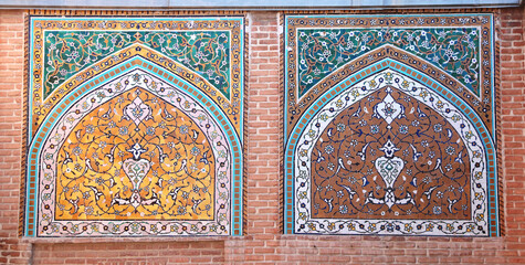 Wall Mural - Brick wall with mosaics at the entrance to Shrine Ensemble, mausoleum and khaneghah of Sheikh Safi al-din, Ardabil, Iran