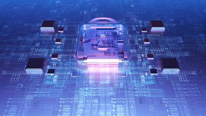 Poster - Technology background security concept/Technology background of the cyber security concept.  Illustrates cyber data security or information privacy idea in mother server is processing the data. 