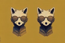 A Hipster Fox, Outline 2d Illustration. Sketch Drawn Anthropomorphic Wolf Hiding His Face With A Hood. Contour Illustration Of An Embarrassed Humanized Dog. An Animal Character With A Human Body.