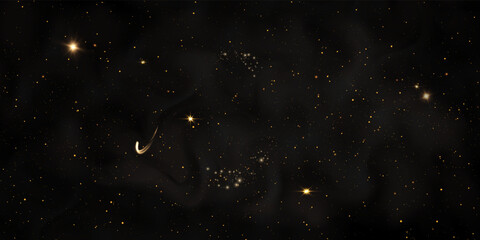 Poster - Stars and stardust in an infinite universe. A twinkling star on a background of dark space. Vector background