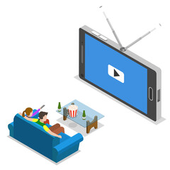 Canvas Print - Mobile TV Service Isometric Flat  Illustration