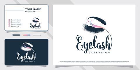 Wall Mural - Eyelash logo design for makeup studio with creative concept and business card template