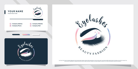 Wall Mural - Eyelash logo design for makeup studio with creative concept and business card template