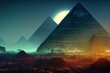 canvas print picture - Futuristic and science fiction egyptian pyramid at night.
