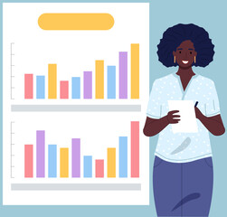 Poster - data analysis research statistics concept. work with statistics, strategy, business development. fem