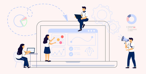 Wall Mural - Workflow automation Workforce organization and management Business growth ways abstract concept vector illustration Project leadership Waterfall and agile Development team Productivity software