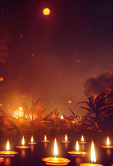 Wall Mural - happy diwali, festival of lights, diwali candle lights background, diya lamps