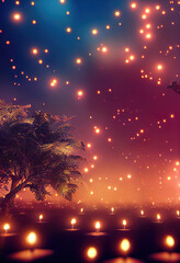 Wall Mural - happy diwali, festival of lights, diwali candle lights background, diya lamps