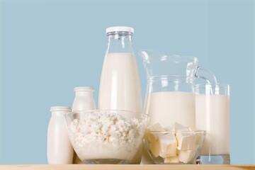 Sticker - Tasty fresh dairy products and milk on the desk