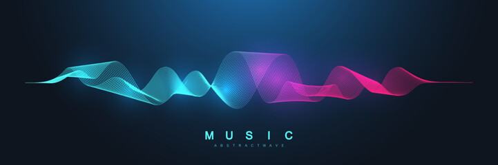 Poster - Music poster for electronic festival with dotted lines and waves. Party flyer cover design concept. Distorted music wave equalizer. Abstract amplitude of sound. Vector Illustration