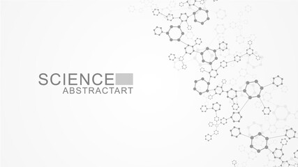 Wall Mural - modern scientific background with hexagons, lines and dots. wave flow abstract background. molecular