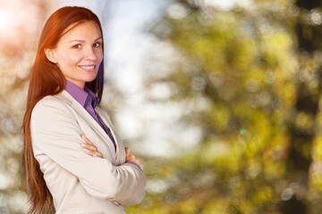 Sticker - Beautiful woman posing outdoors in autumn