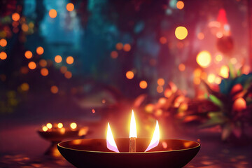 Wall Mural - happy diwali, festival of lights, diwali candle lights background, diya lamps, indian ornaments