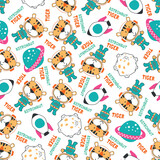 Fototapeta Pokój dzieciecy - Vector illustration of cute cartoon astronauts little animal in space, Can be used for t-shirt print, Creative vector childish background for fabric textile, nursery wallpaper and other decoration.