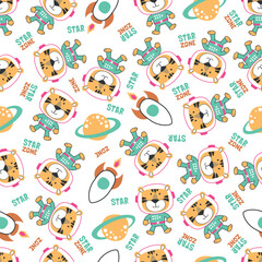  Vector illustration of cute cartoon astronauts little animal in space, Can be used for t-shirt print, Creative vector childish background for fabric textile, nursery wallpaper and other decoration.