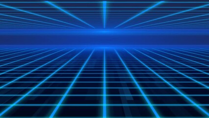 Wall Mural - double Blue retrowave animation glowing luminance laser background, abstract technology horizontal line purple light glow, galaxy geometric internet 80s style poster animation