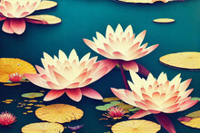 Poster Card Or Wallpaper Illustration Of Water Lilies