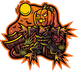 Wall Mural - Halloween pumpkin esport mascot