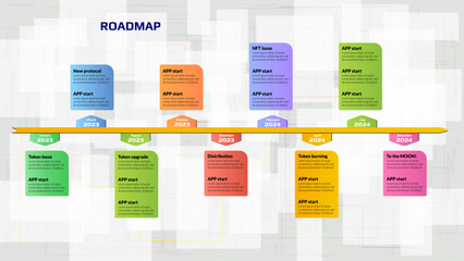 Wall Mural - Roadmap with colorful copy space on light background. Horizontal infographic timeline template for business presentation. Vector.