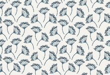 Vector Seamless Pattern With Texture Blue Floral Ornament On Beige Background. Use For Background, Paper, Fabric, Packaging.