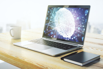 Aufkleber - Abstract creative fingerprint illustration on modern laptop monitor, digital access concept. 3D Rendering