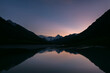 mountains glacier lake reflection sunset autumn