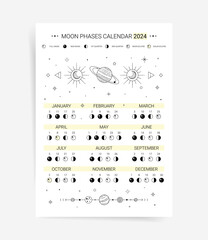 Wall Mural - One page 2024 moon calendar planner. Modern Minimal lunar agenda calendar 2024 poster template design. Lunar phases schedule and cycles for 2024 year.