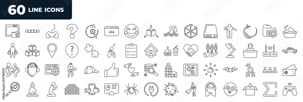 set of most common used 60 web icons in outline style. thin line icons ...