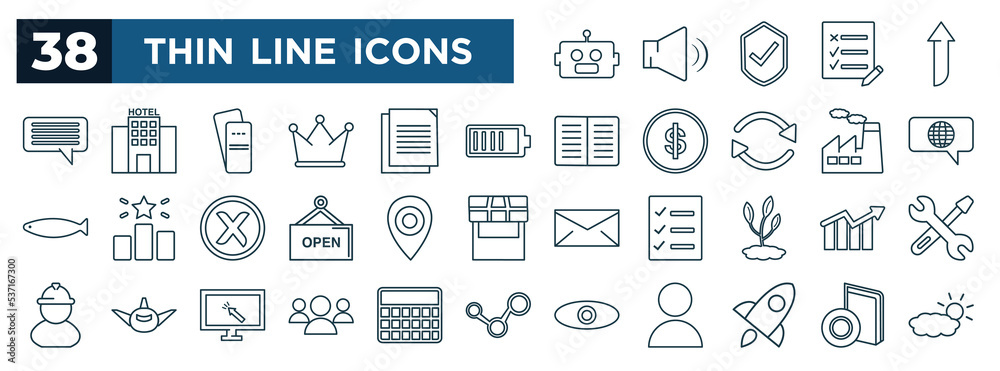 set of most common used web icons in outline style. thin line icons ...