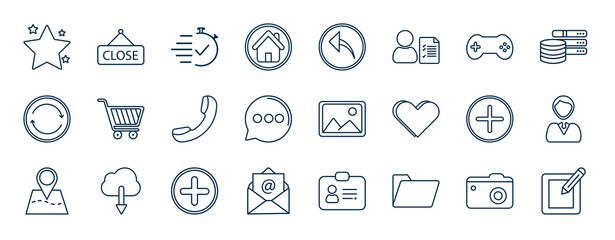 Poster - set of most common used web icons in outline style. thin line icons such as star, house, game, cart,