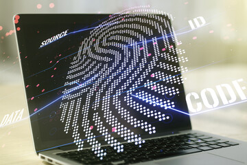 Aufkleber - Multi exposure of abstract creative fingerprint illustration on modern laptop background, digital access concept