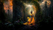 AI generated or 3D illustrated image of Hindu God Lord Krishna's raas leela in Vrindavan garden, India 