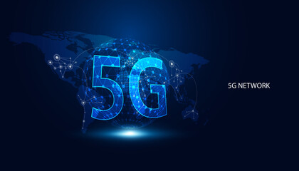 Poster - abstract 5g holographic network wireless internet wi-fi connection and internet of things on world m