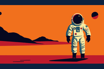 Wall Mural - digital vector illustration of an astronaut on mars on orange colors background