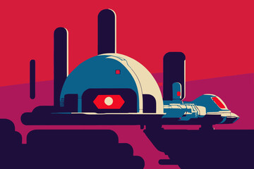 Wall Mural - digital vector illustration of a space station on a planet