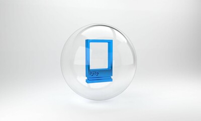 Poster - Blue Voice assistant icon isolated on grey background. Voice control user interface smart speaker. Glass circle button. 3D render illustration
