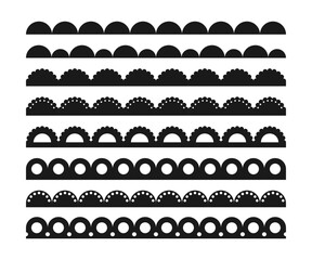 Poster - scalloped edge seamless brush strokes set. simple scalloped border. fabric laces silhouette. repeat 