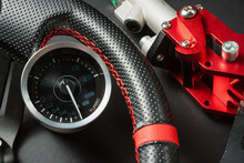 Sport Car Tuning Accessories Close Up Background.