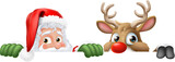 Fototapeta Dinusie - Santa Claus Father Christmas And Reindeer Sign