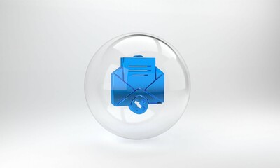 Poster - Blue Delete envelope icon isolated on grey background. Delete or error letter. Cross on message. Rejected mail. Glass circle button. 3D render illustration