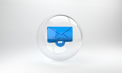 Poster - Blue Delete envelope icon isolated on grey background. Delete or error letter. Cross on message. Rejected mail. Glass circle button. 3D render illustration