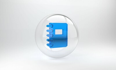 Poster - Blue Notebook icon isolated on grey background. Spiral notepad icon. School notebook. Writing pad. Diary for school. Glass circle button. 3D render illustration