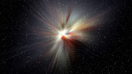 Wall Mural - burst of light in space. night black starry sky horizontal background