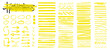 Hand-drawn Highlighters brush lines. Yellow marker lines, rounds, curves, marks, underline, arrows, ticks and crosses. Highlighters set marker underline. Yellow brush lines isolated. Vector set	
