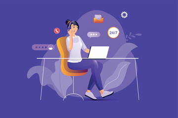 Aufkleber - Call center concept with people scene. Vector illustration.