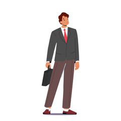 Poster - Smiling Confident Businessman, Male Character Wear Formal Suit with Briefcase in Hand Isolated on White Background